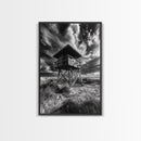 Lifeguard Tower Drama, Windy Beach Sky, Ocean Landscape, Canvas Print, Coastal Wall Art, Moody Surreal Decor, Living Room Statement Art