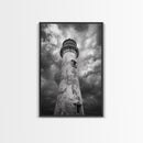 Stormy Lighthouse Closeup, Dramatic Skies, Weathered Beacon, Canvas Print, Coastal Decor, Dark Nautical Wall Art, Moody Ocean Theme