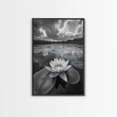 Tranquil Lotus, Cloud Reflections, Water Lily Pond, Framed Canvas Print, Zen Wall Art, Spa Bathroom Decor, Modern Nature Photography