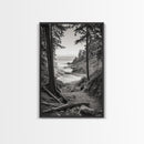 orest Cove, Ocean View, Pacific Trail, Framed Canvas Print, Coastal Nature Wall Art, Entryway Decor, Earthy Minimalist Photography
