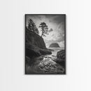 Seastack View, Dramatic Cliff, Ocean Rock Formations, Coastal Drama, Framed Canvas Print, Living Room Wall Art, Natural Scenic Decor