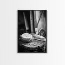Artisan Soap Still Life, Rustic Wellness Scene, Country Bathroom, Monochrome Framed Canvas Print, Farmhouse Bathroom Wall Art