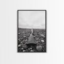 Rifle on Pebbles, Rustic Coastal, Survivalist Aesthetic, Canvas Print, Cabin Wall Art, Masculine Decor, Nature Minimalist Style
