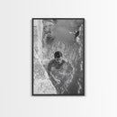 Swimmers, Summer Water, Beach Moment, Candid Photography, Framed Canvas Print, Bathroom Wall Art, Youthful Energetic Decor