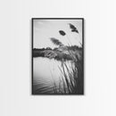 Reed Grass, Gentle Breeze, Black and White Nature, Canvas Print, Minimalist Wall Art, Tranquil Lake Scene, Bedroom Decor