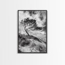 Windswept Tree, Coastal Landscape, Stormy Sky, Framed Canvas Print, Modern Rustic Wall Art, Nature Photography, Bedroom Wall Accent