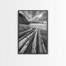 Driftwood Beach, Coastal Logs, Wild Shore, Canvas Print, Rustic Ocean Wall Art, Cabin Bathroom Decor, Nature Inspired Photography
