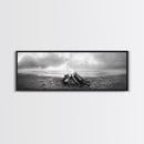 Beach Bonfire, Coastal Glow, Driftwood Fire, Ocean Calm, Framed Canvas Print, Fall Wall Art, Living Room Decor, Nature Photography Style