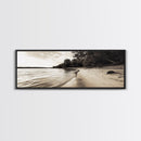 Sandy Beach, Serene Coastline, Nature Shoreline, Framed Canvas Print, Neutral Minimal Art, Bedroom Wall Art, Sepia Landscape Decor