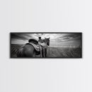Western Horse Beach, Saddle Detail Horizon, Equestrian Art, Framed Canvas Print, Farmhouse Wall Art, Cowboy Country Decor