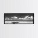 Beach Umbrella, Sunny Sky, Ocean Escape, Seaside Shade, Framed Canvas Print, Summer Wall Art, Bathroom Decor, Minimalist Coastal Style