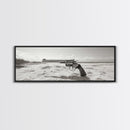 Revolver On Beach, Western Vibes, Americana Style, Framed Canvas Print, Man Cave Wall Art, Bold Statement Decor, Coastal Contrast