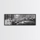 River Stream, Snow Forest, Winter Tranquility, Canvas Print, cozy cabin art, hygge home decor, Christmas wall art, woodland minimalist art