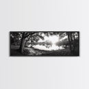 River Sunset, Mossy Trees, Tranquil Reflection, Framed Canvas Print, southern forest wall art, peaceful living room decor, rustic boho vibe
