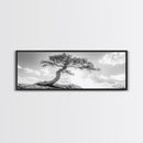 Lone Curved Tree, Zen Nature Print, Minimalist Landscape, Calming Decor, Framed Canvas Print, Bedroom Wall Statement