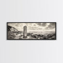 Coastal Stone Marker, Vintage Landscape, Ocean Bluff Wall Art, Sepia Tone Style, Canvas Print, Rustic Living Room Decor