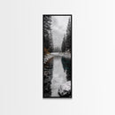 Mountain River, Forest Reflections, Nature Tranquility, Winter Pines, Canvas Print, Serene Landscape Wall Art, Bedroom Cabin Decor