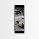 Rustic Rowboat, Tranquil Shore, Coastal Serenity, Vintage Lake Style, Canvas Print, Living Room Wall Art, Monochrome Nature Photography