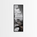 Monochrome Boat Lake, Peaceful Dockside, Still Waters, Minimal Calm, Framed Canvas Print, Bedroom Wall Art, Black White Photography