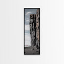 Cliff Wall, Ocean View, Lone Hiker, Rugged Coast, Framed Canvas Print, Adventure Art, Minimalist Decor, Office Wall Art, Modern Nature