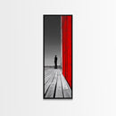 Man Silhouette, Red Wall, Boardwalk Contrast, Minimal Scene, Framed Canvas Print, Urban Wall Art, Modern Decor, Office Accent Piece