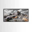 Granite Boulders, Desert Landscape, Natural Beauty, Earthy Tones, Framed Canvas Print, Entryway Wall Art, Nature Minimalism Style