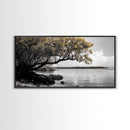 Mangrove Tree, Coastal Roots, Golden Leaves, Ocean View, Framed Canvas Print, Beach House Art, Nature Wall Decor, Minimal Coastal Vibe