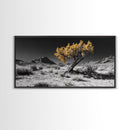 Golden Tree, Desert Landscape, Monochrome Background, Framed Canvas Print, Autumn Wall Art, Southwest Decor, Modern Boho Art Vibe