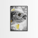 Golden Finned Fish, Underwater Wonder, Ocean Art, Framed Canvas Print, Coastal Wall Art, Bathroom Decor, Minimalist Marine Art