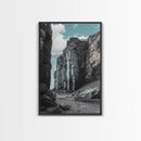 Canyon Rocks, Earth Tones, Cliff Path, Scenic Sky, Framed Canvas Print modern rustic art, desert wall decor, hallway landscape canvas