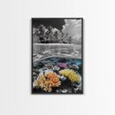 Island View, Coral Reef, Overwater Split Scene, Framed Canvas Print, Coastal Wall Art, Beach House Decor, Ocean Landscape Art