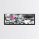 Neon Dragonfly, Nature Insect, Color Burst, Macro Beauty — Framed Canvas Print, Modern Boho Art, Bedroom Wall Art, Nature Photography