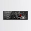 Grand Canyon, Meditation Art, Red Jacket, Adventure Scene, Framed Canvas Print, Hiking Wall Art, Man Cave Decor, Minimalist Landscape