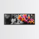 Neon Coral Closeup, Vibrant Underwater Detail, Oceanic Texture Wall Art, Framed Canvas Print, Bathroom Decor, Coastal Modern Style