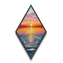 Vibrant Sunset Ripple Diamond Shaped Canvas Textured Print, Ocean Reflection Wall Art, Pastel Horizon Coastal Tranquil Painting