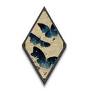 Blue Butterfly Flight Diamond Shaped Canvas Art Print, Japanese Insect Botanical Wall Decor, Nature Moth Garden Inspired Piece