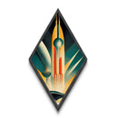 Art Deco Rocketship Diamond Shaped Canvas Embossed Print, Retro Space Travel Wall Art, Vintage Sci-Fi Rocket Launch Artwork