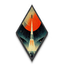 Space Rocket Orbit Diamond Shaped Canvas Textured Print, Mid-Century Sci-Fi Wall Art, Vintage Red Planet Spacecraft Launch