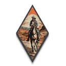 Canyon Trail Cowboy Ride Diamond Shaped Canvas Textured Print — Southwestern Western Wall Art Desert Horse Scene Rustic Ranch Decor