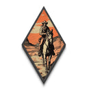 Western Trail Journey Diamond Shaped Cowboy Wall Art Canvas Textured Print Rustic Horse Rider Illustration Desert Sunset Decor