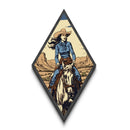 Bold Horizon Rider Diamond Shaped Retro Cowgirl Art Canvas Art Print Western Horseback Decor Rustic Americana Country Style