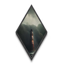 Tower Against Surge – Diamond Shaped Lighthouse Ocean Storm Canvas Textured Print, Nautical Coastal Wall Decor, Dark Dramatic Scene