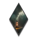 Lighthouse Inferno Storm – Diamond Shaped Ocean Beacon Lightning Canvas Art Print, Weather Drama Wall Art, Epic Nautical Design