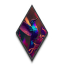 Hummingbird Radiance – Diamond Shaped Canvas Embossed Print with Neon Tropical Bird Art, Vibrant Floral Wildlife Home Wall Decor