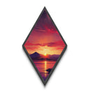 Radiant Sunset Glow Diamond Shaped Canvas Art Print, Mountain Lake Sunset Wall Decor, Vibrant Landscape Art Geometric Print
