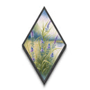 Tranquil Garden Grass Diamond Shaped Canvas Embossed Print, Lavender Flower Botanical Wall Art, Green Nature Watercolor Decor