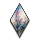 Misty Petal Field Diamond Shaped Canvas Textured Print, Wildflowers and Sky Pastel Watercolor Floral Wall Art Nature Gift