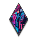 Neon Arcade Lights Diamond Shaped Canvas Textured Print, Retro Gaming Room Wall Art, Vaporwave Decor Gamer Gift Print
