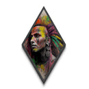 Tribal Spirit Face – Diamond Shaped Colorful Warrior Portrait Canvas Textured Print with Abstract Modern Indigenous Art Style