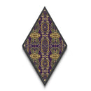 Royal Deco Mirage – Diamond Shaped Canvas Textured Print with purple gold repeating motif, symmetrical kaleidoscope retro wall pattern